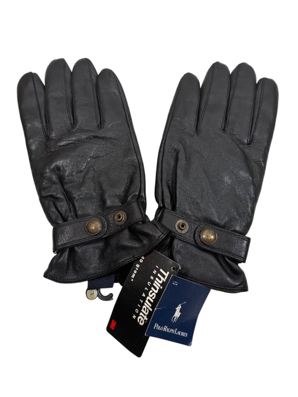 Polo Ralph Lauren Mens Black Leather Thinsulate Gloves Large Warm Winter Cold We